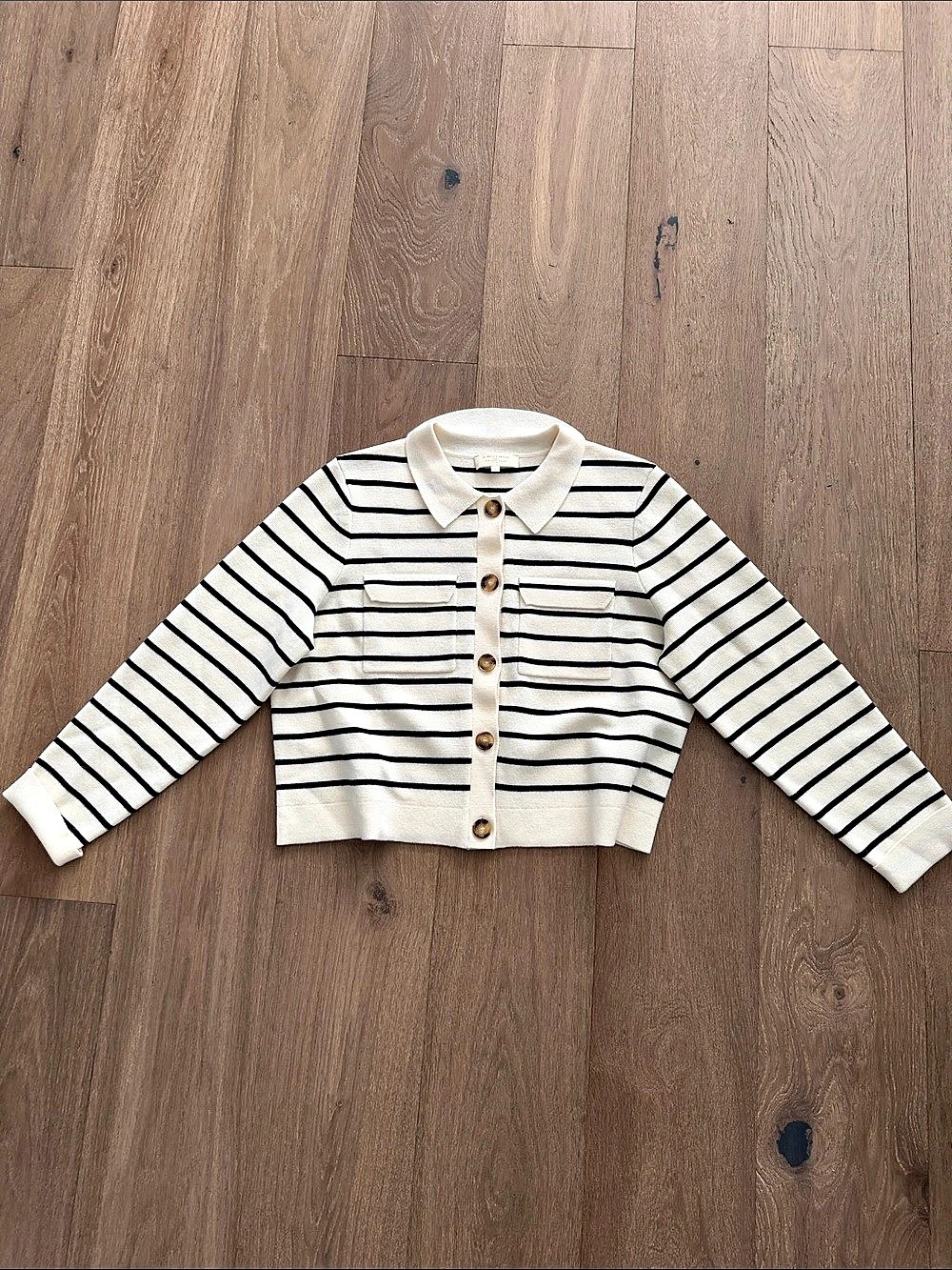 Sézane Betty Cardigan Striped White & Black Large